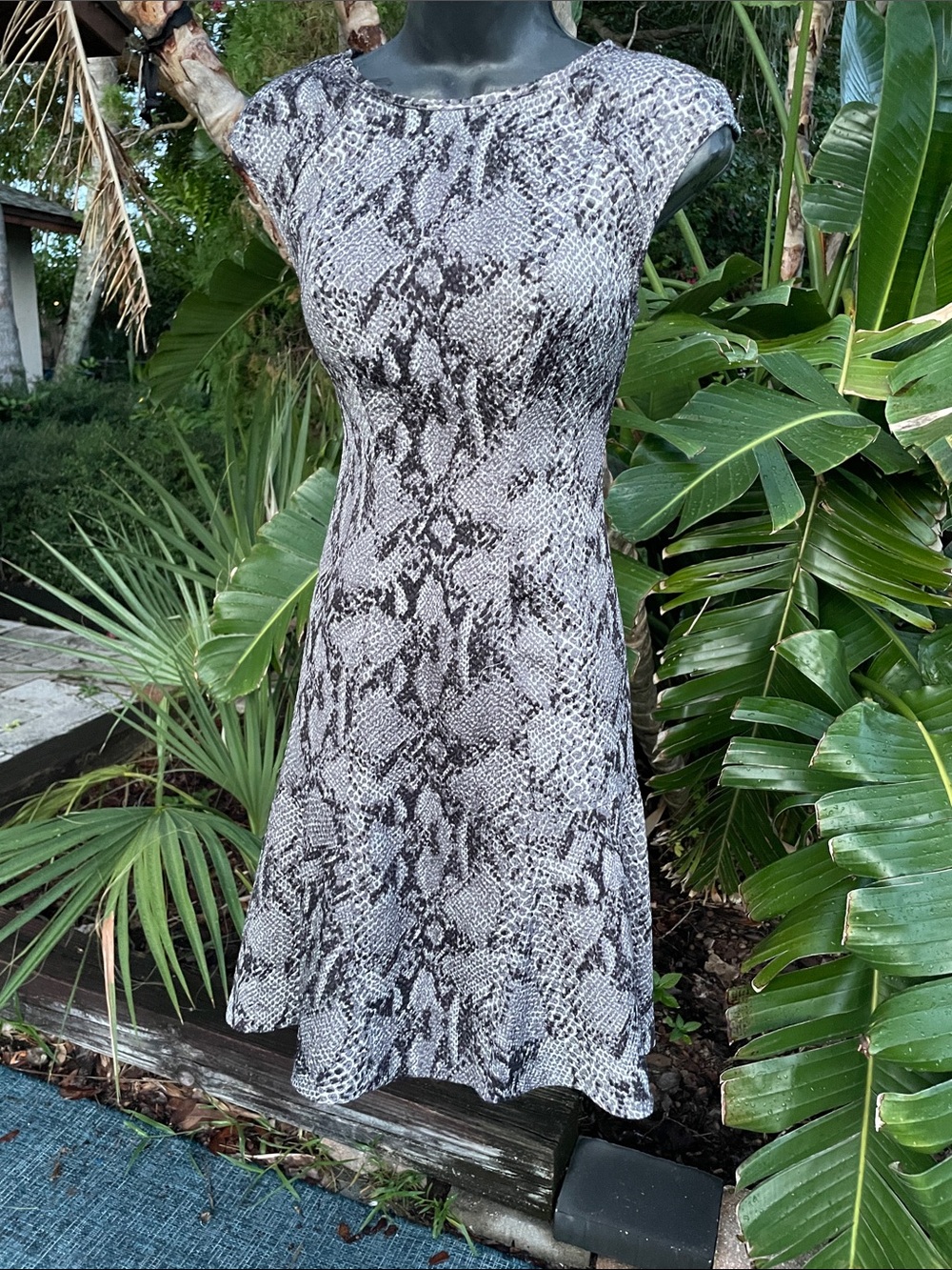 snake print drop waste dress